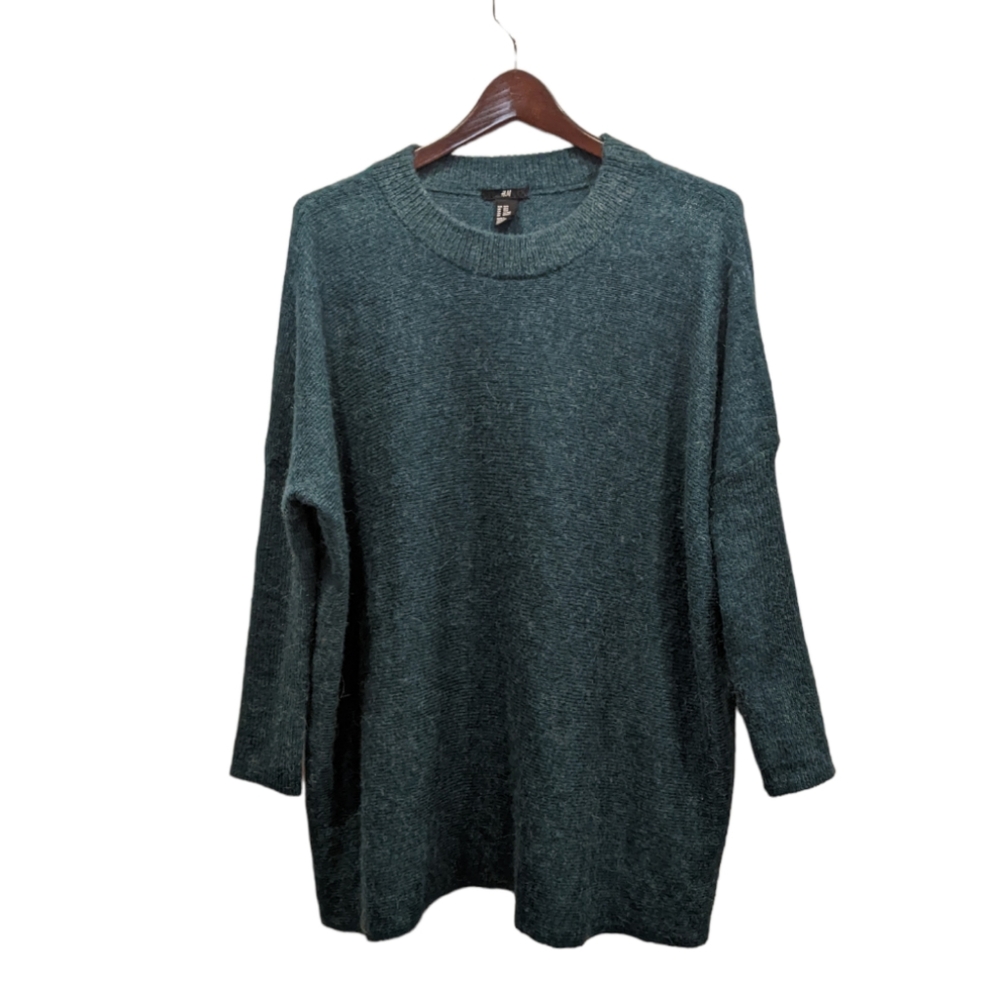 H&M Alpaca Wool Blend Green Blue Relaxed Batwing Sleeve Sweater Size XS/S/M